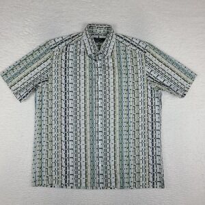 Jhane Barnes Frequency Shirt Mens Large Gray Hawaiian Button Up Short‎ Sleeve